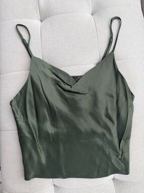 Zara Dark Olive Satin Cowl Neck Camisole